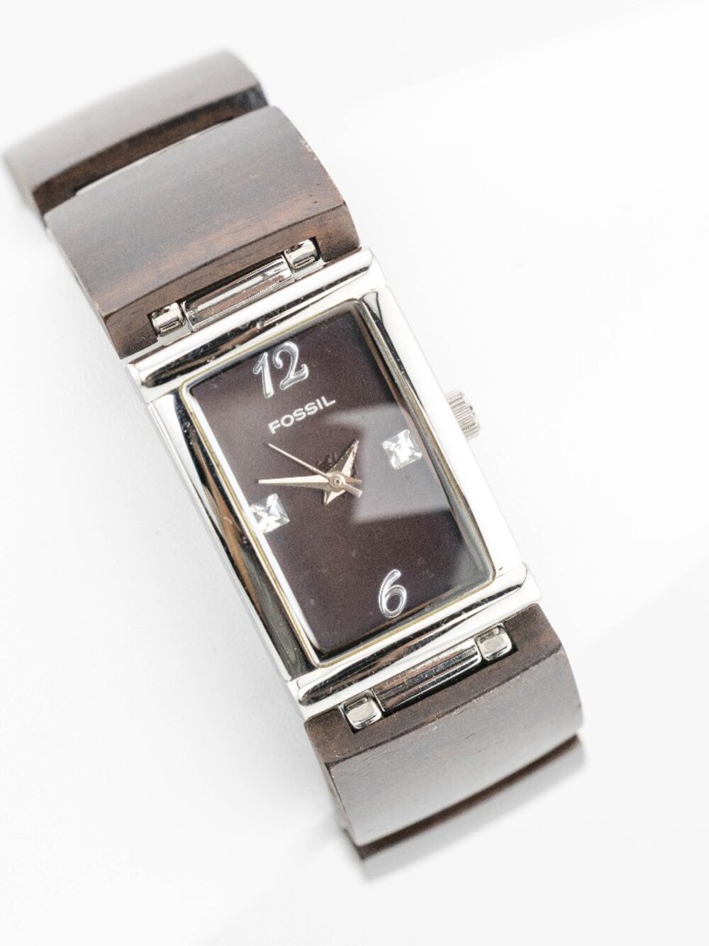 Fossil F2 ES-1719 Y2K Wood Link Quartz Analog Women's Watch New Battery